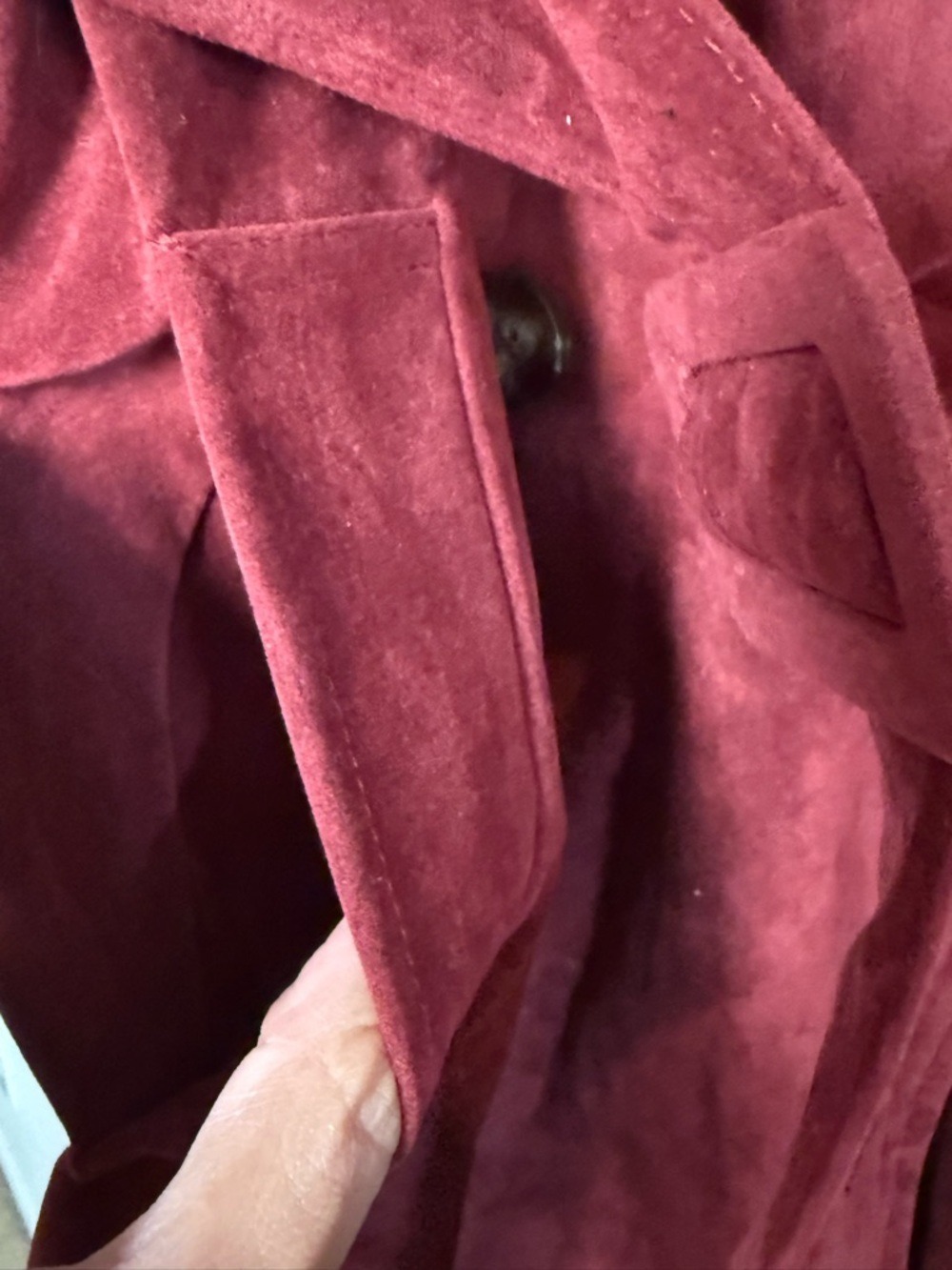 Commense Belted Double-Breasted Suede Effect Long Trench Coat - Picture 12 of 13